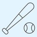 Bit and ball thin line icon. Cricket or baseball equipment with ball. Sport vector design concept, outline style Royalty Free Stock Photo