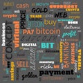 bit coin text, word cloud,word cloud use for banner, painting, motivation, web-page, website background, t-shirt & shirt printing