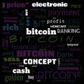 bit coin text, word cloud,word cloud use for banner, painting, motivation, web-page, website background, t-shirt & shirt printing