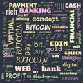 bit coin text, word cloud,word cloud use for banner, painting, motivation, web-page, website background, t-shirt & shirt printing