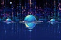 bit droplets creating pixel art representations of water droplet