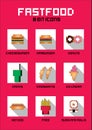 8 bit fast food set.pixel art vector. Royalty Free Stock Photo