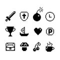 8-bit game icons, mono vector symbols, Isolated vector illustration. Royalty Free Stock Photo