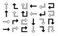 8 Bit pixel arrows vector big set of icons, collection of arrow direction cursors in old PC or gaming console style