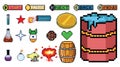 8 bit Pixel art game icon set. ui elements pixel set. game world and pixel scene.