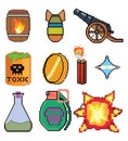 8 bit Pixel art game icon set. ui elements pixel set. game world and pixel scene.