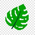 8 bit pixel art green leaf with png background