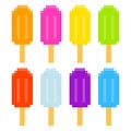 8-bit pixel-art ice lollies of different colors and fruity flavors