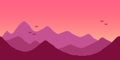 8bit pixel art illustration of evening mountain landscape with birds in retro platformer style