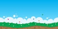 8bit pixel art illustration of summer landscape of butterflies fluttering above flowers Royalty Free Stock Photo