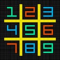 8-bit Pixel Art Numbers 1-9 in a Sudoku Grid