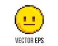 8 bit pixel art yellow helpless, disappointed and upset face icon Royalty Free Stock Photo