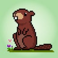 8-bit Pixel beaver. Animal in vector illustration