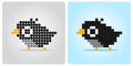 8 bit Pixel, black bird. Animal game assets in vector