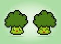 8 bit pixel broccoli characters. Vegetable in vector