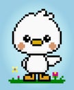 8 bit pixel Chicken character. Animal for game assets in vector