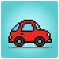 8 bit pixel classic car. Mini type transport vehicles in vector illustration Royalty Free Stock Photo