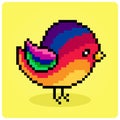 8 bit Pixel colorful bird. Pixel Animal for game assets in vector