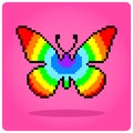 8 bit Pixel colorful butterfly. Animals for cross stitch in vector