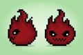 8-bit pixel cute fire monster, Cute creature doodle set