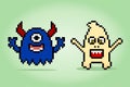 8-bit pixel cute monster, Cute creature doodle set Royalty Free Stock Photo