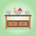 8 bit pixel dining table. Interior game assets in vector