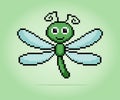 8 bit Pixel dragonfly. Animal pixels in vector