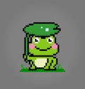 8 bit pixel frog holding leaf. Animals in vector Royalty Free Stock Photo
