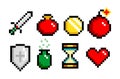 8-bit pixel graphics icon set. potion, sword coin and heart. Game assets. Isolated  illustration Royalty Free Stock Photo