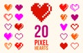 8bit pixel hearts vector logos or icons set, retro game from 90s 8 bit style heart symbols collection, graphic design stylish Royalty Free Stock Photo