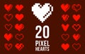 8bit pixel hearts vector logos or icons set, retro game from 90s 8 bit style heart symbols collection, graphic design stylish Royalty Free Stock Photo