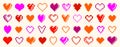 8bit pixel hearts vector logos or icons set, retro game from 90s 8 bit style heart symbols collection, graphic design stylish Royalty Free Stock Photo
