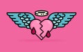 8 bit pixel illustration of heart or love that wounded and bleeding becomes an angel and has wings to fly. Can be used for sticker Royalty Free Stock Photo