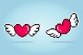 8 bit pixel love. Heart icon with wing in vector