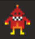 8 bit pixel monster character from retro video game for children.