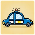 8 bit pixel police car. sedan type transport vehicles in vector illustration
