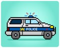 8 bit pixel police car. VAN type transport vehicles in vector illustration