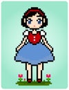 8 bit pixel a Princess in for game assets and Beads pattern Royalty Free Stock Photo