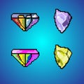8 bit pixel ruby gemstones and pixel diamonds for game assets