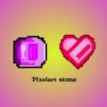 8 bit pixel ruby gemstones and pixel heart for game assets