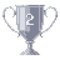 Silver winner cup pixel art style. Goblet with number two on it. Vector illustration.