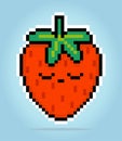 8 bit pixel strawberry characters. Pixel fruit in vector