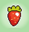 8 bit pixel of Strawberry. Fruits pixel in vector