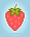 8 bit pixel of Strawberry. Fruits pixel in vector