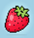 8 bit pixel of Strawberry. Fruits pixel in vector