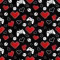 8 bit pixel style hearts gaming themed seamless pattern