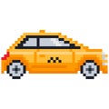 8 bit pixel taxi car. Vector illustration for game assets and cross stitch pattern.