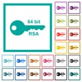 64 bit rsa encryption flat color icons with quadrant frames
