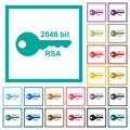 2048 bit rsa encryption flat color icons with quadrant frames