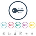 512 bit rsa encryption flat color icons in round outlines